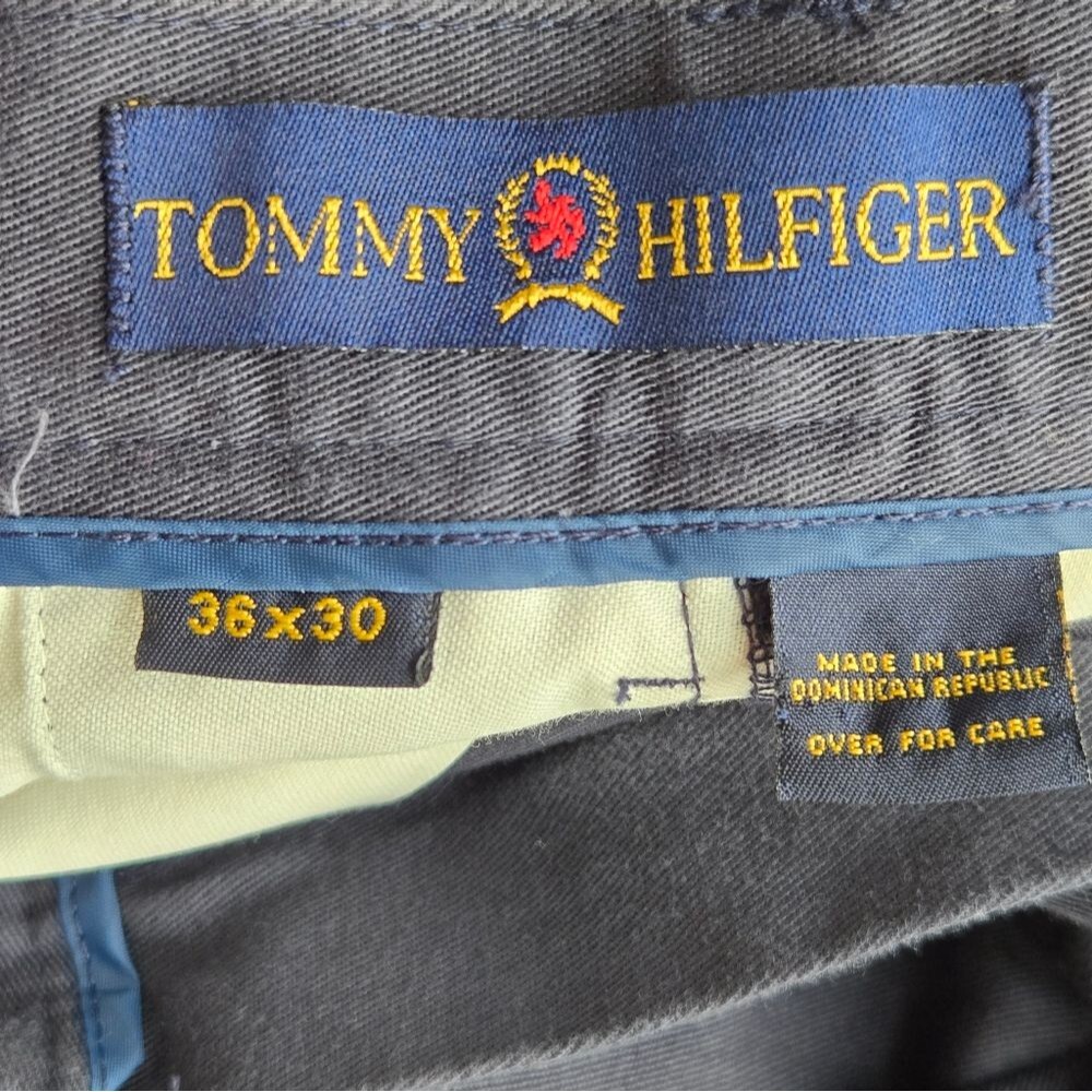 🔥 VINTAGE 90s Tommy Hilfiger Crest Logo Chinos - Navy Pleated Aesthetic 34x30 - Picture 10 of 12